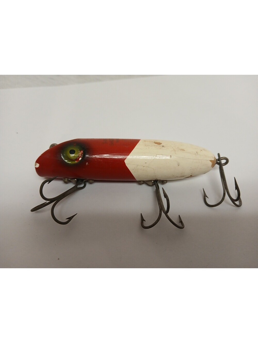 South Bend Bass-Oreno Wood RED HEAD WHITE BODY CRANKBAIT FISHING LURE VINTAGE